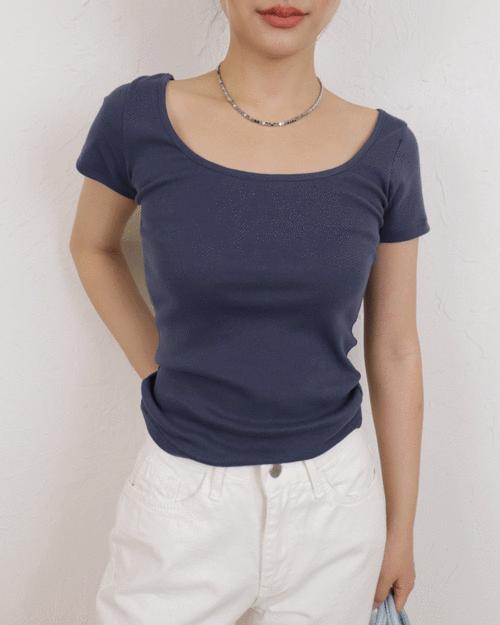 [1+1할인] 네오티 스퀘어넥 기본 베이직 슬림 반팔 티셔츠